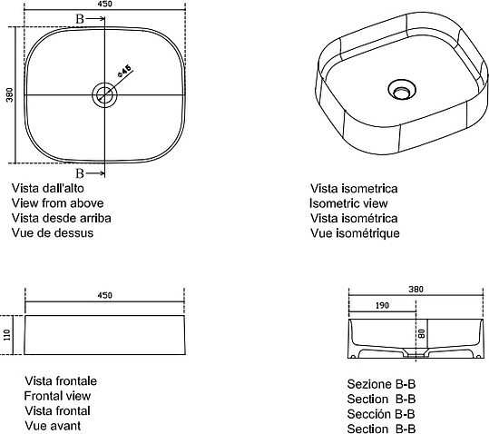 Galassia SmartB Раковина чаша 45х38 см, без перелива, цвет: белый глянцевый 7406