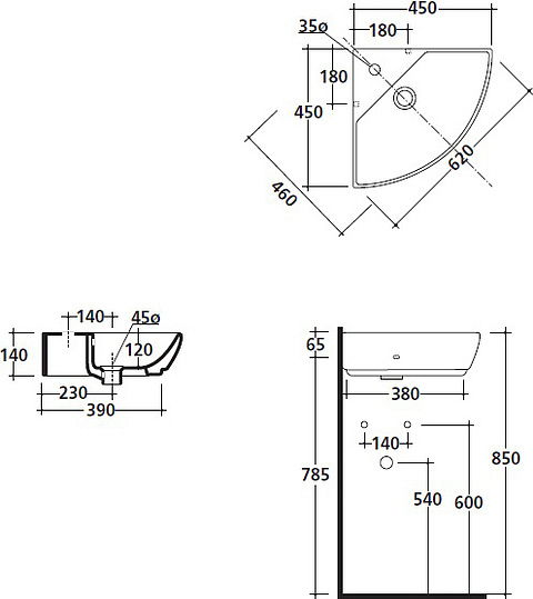 Galassia M2 Раковина подвесная 62х45 см, с переливом, цвет: белый глянцевый 5202