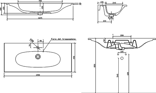 Galassia Ergo Раковина встраиваемая сверху 105х45 см, с перелива, цвет: белый глянцевый 7103
