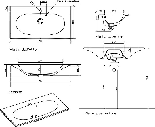 Galassia Ergo Раковина встраиваемая сверху 85х45 см, с перелива, цвет: белый глянцевый 7102