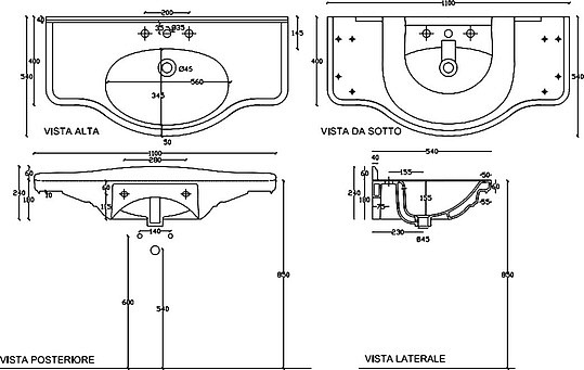 Galassia Ethos Раковина подвесная 110х54 см, с переливом и 1 отв. под смеситель, цвет: белый глянец 8435M