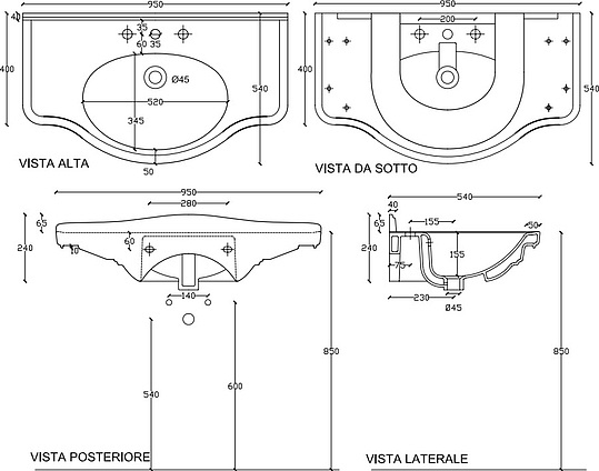Galassia Ethos Раковина подвесная 95х44 см, с переливом и 1 отв. под смеситель, цвет: черный глянец 8434MNE