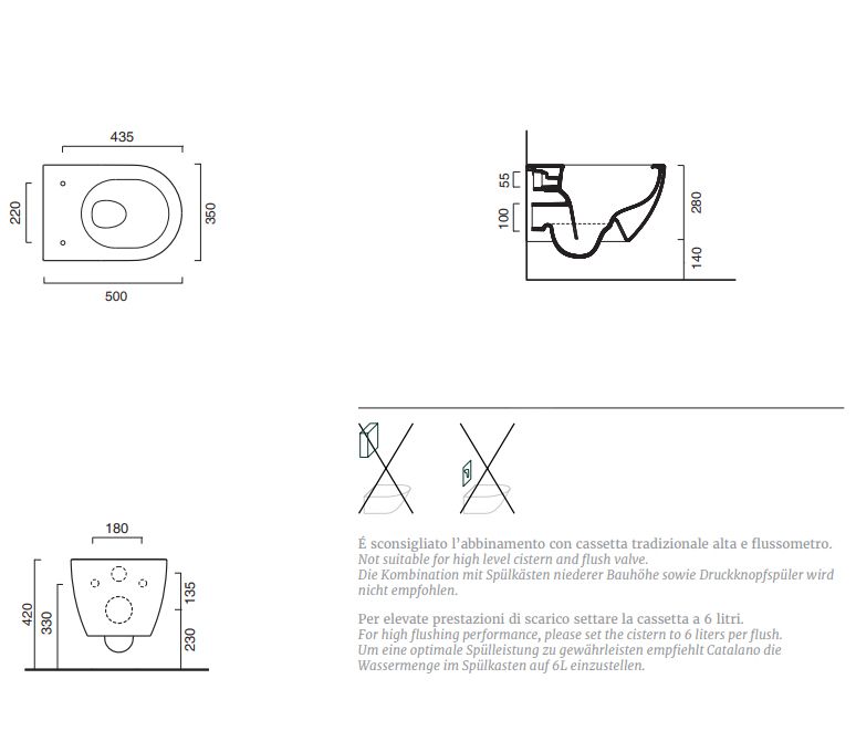 Catalano Sfera Унитаз подвесной безободковый 35x50 см, смыв торнадо, Cataglaze, цвет: белый глянц. 1VSS50R00
