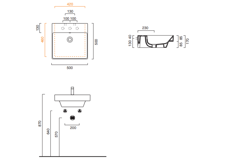 Catalano Comfort Раковина подвесная 50x50x17h см, с переливом, покр. Cataglaze, цвет: белый глянц. 0120500001