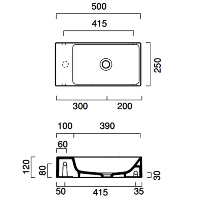 Catalano Comfort Раковина подвесная 50x25x12h см, без перелива, покр. Cataglaze, цвет: белый глянц. 0220520001
