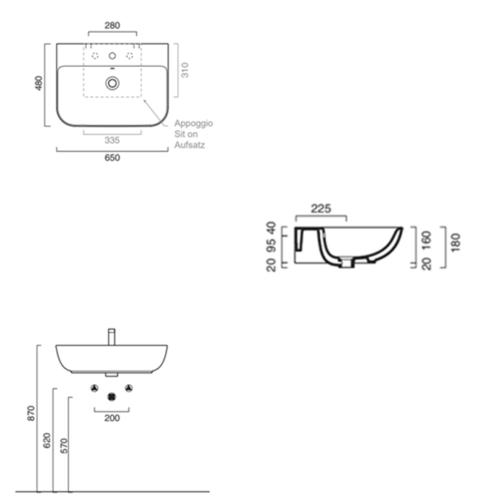 Catalano Comfort Раковина подвесная 65x48x18h см, 1 отв., с переливом, Cataglaze, цвет: белый глянц. 0720651001