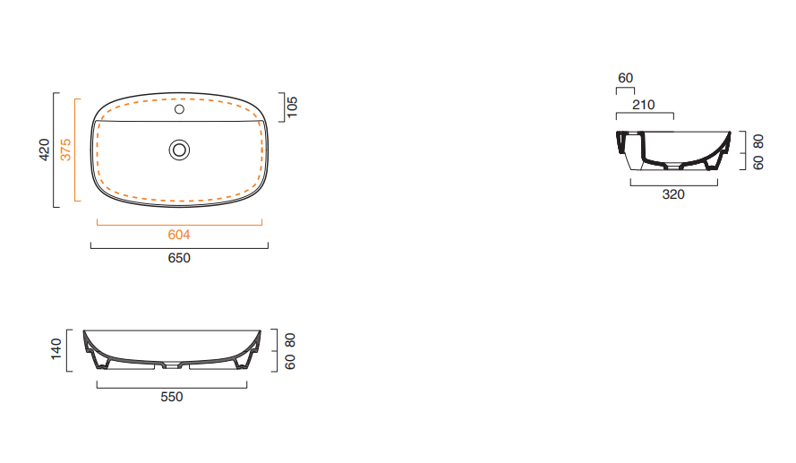 Catalano Italy Раковина встраиваемая сверху 65x42 см 1 отв без перелива Cataglaze цвет: белый глянц. 165GRLXN00