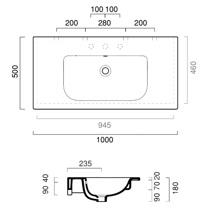 Catalano Comfort Раковина подвесная 100x50x18h см, с переливом, покр. Cataglaze, цвет: белый глянц. 0721010001
