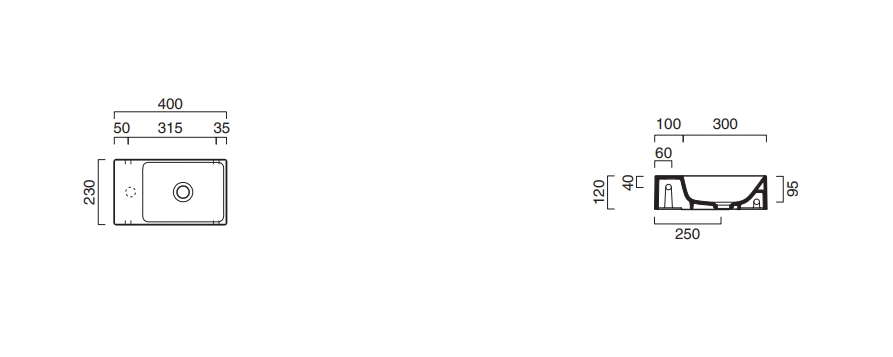 Catalano Comfort Раковина подвесная 40x23x12h см, без перелива, покр. Cataglaze, цвет: белый глянц. 0220410001