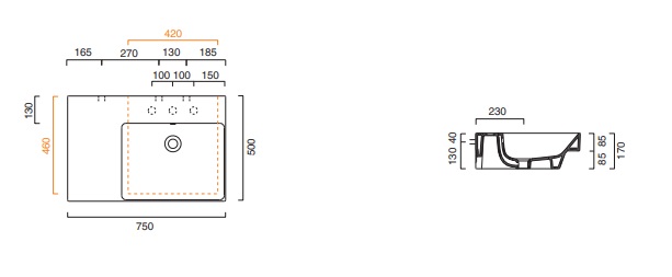 Catalano Comfort Раковина подвесная 75x50x17h см, с переливом, покр. Cataglaze, цвет: белый глянц. 0120780001