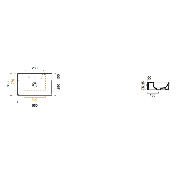 Catalano Comfort Раковина подвесная 55x35x12h см, без перелива, покр. Cataglaze, цвет: белый глянц. 0220550001