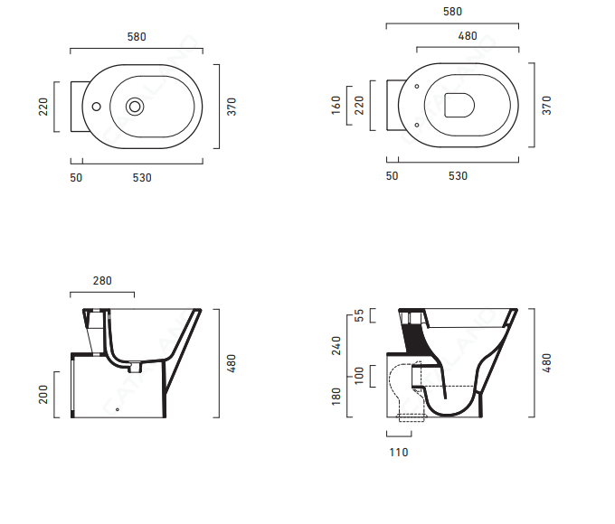 Catalano Verso Унитаз напольный/биде 37x58 см, цвет: белый глянцевый 1VAHE00+1BIHE00