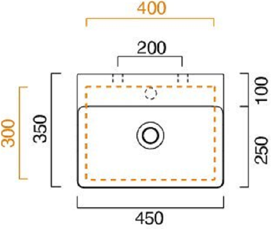 Catalano Comfort Раковина подвесная 45x35x14h см, без перелива, покр. Cataglaze, цвет: белый глянц. 0420450001