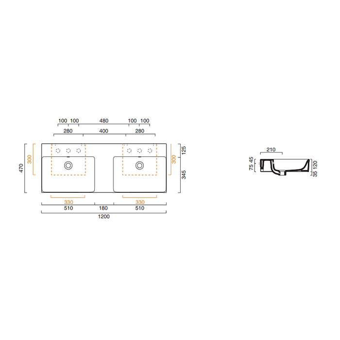 Catalano Comfort Раковина подвесная 120x47x15,5h см, с переливом, покр Cataglaze, цвет: белый глянц. 0221220001
