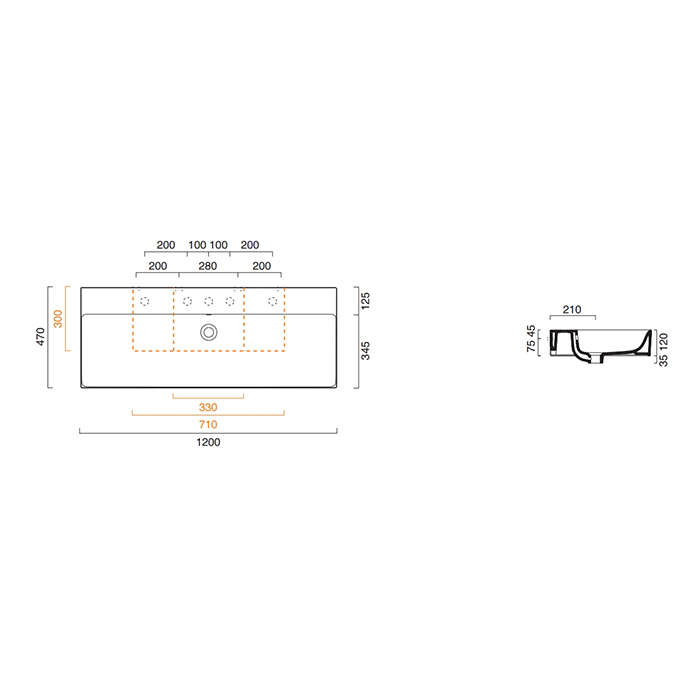 Catalano Comfort Раковина подвесная 120x47x15,5h см, с переливом, покр Cataglaze, цвет: белый глянц. 0221200001