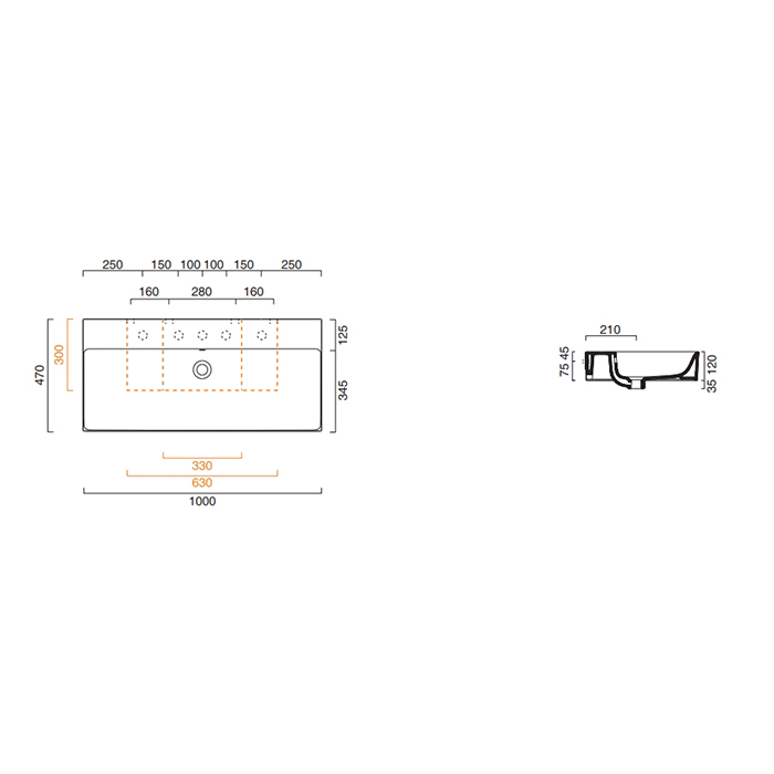 Catalano Comfort Раковина подвесная 100x47x15,5h см, с переливом, покр Cataglaze, цвет: белый глянц. 0221000001