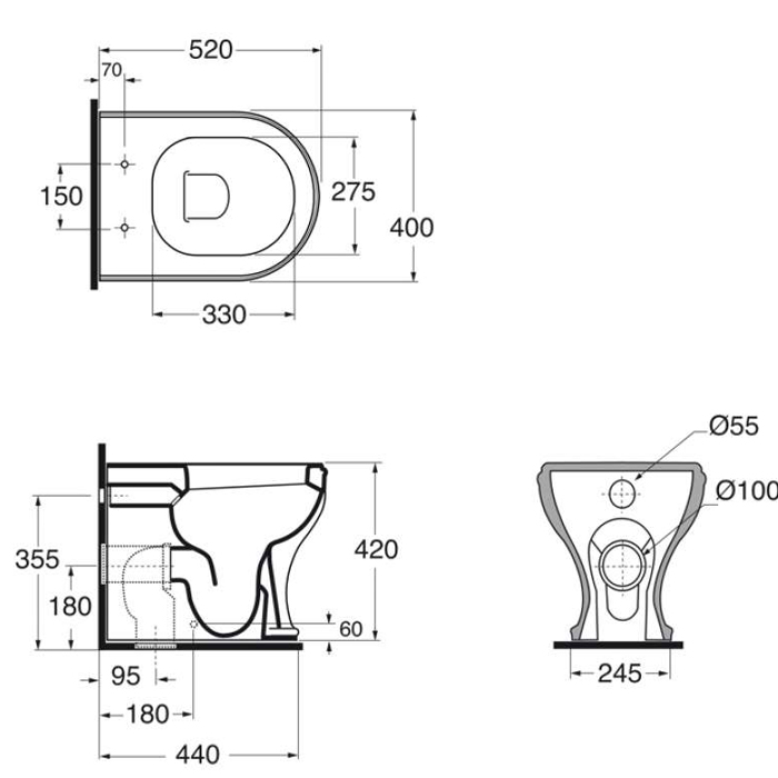 Azzurra Charme Унитаз напольный 52х40 см, слив универсальный, цвет: белый CHVCTT000000BI