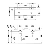 Duravit DuraSquare Раковина подвесная прямоугольная с 2 отв 120x47x14,5h см, цвет: белый 23531200401