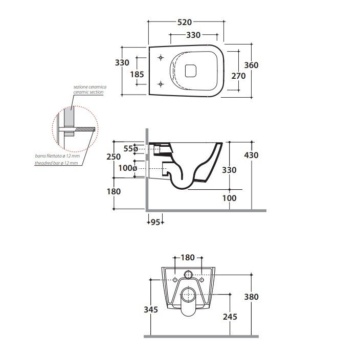 Globo Stone Унитаз подвесной безободковый, с креплением, 36x52 см, цвет: agata матовый STS05AT