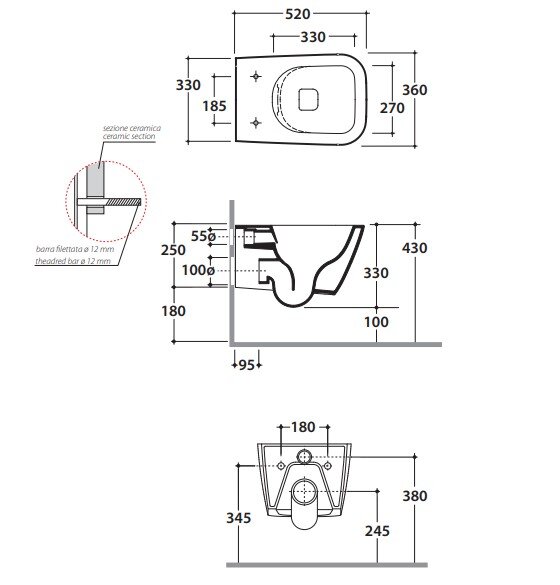 Globo Stone Унитаз подвесной безободковый, с креплением, 36x52 см, цвет: smoke матовый STS05SK