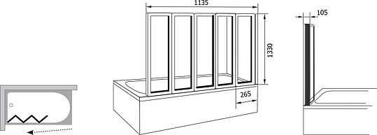 Ravak VS5 Шторка на ванну 113,5x133h см, рифленое стекло, цвет: белый 794E010041