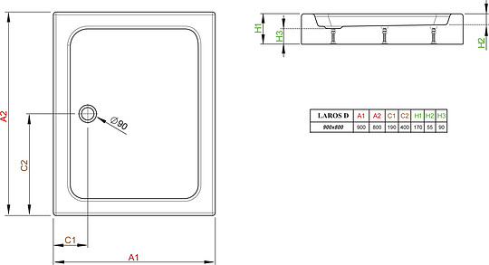 Radaway Laros D Душевой поддон из акрила, 90х80х17h см, цвет: белый глянцевый SLD8917-01