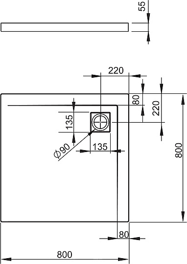 Radaway Argos C Душевой поддон из акрила, 80х80х5,5h см, цвет: белый глянцевый 4AC88-01