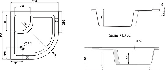 Ravak Sabina Поддон для душа 90x90x27h см, цвет: белый A217001020