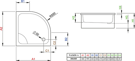 Radaway Naxos A Душевой поддон из акрила, 90х90х41h см, цвет: белый глянцевый SBA9941-1