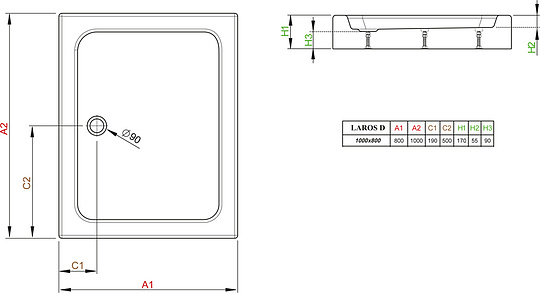 Radaway Laros D Душевой поддон из акрила, 100х80х17h см, цвет: белый глянцевый SLD81017-01