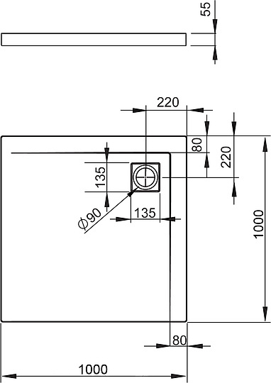 Radaway Argos C Душевой поддон из акрила, 100х100х5,5h см, цвет: белый глянцевый 4AC1010-01