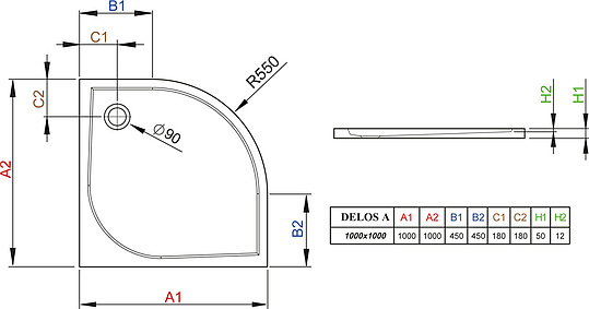 Radaway Delos A Душевой поддон из акрила, 100х100х5h см, цвет: белый глянцевый SDA1010-01