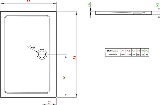 Radaway Doros D Душевой поддон из акрила, 110х90х5h см, цвет: белый глянцевый SDRD1190-01