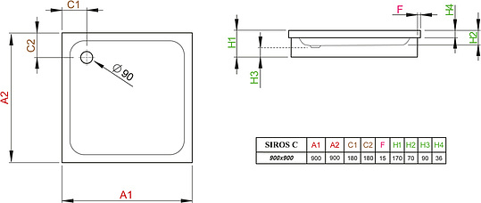 Radaway Siros C Душевой поддон из акрила, 90х90х17h см, цвет: белый глянцевый SBC9917-1