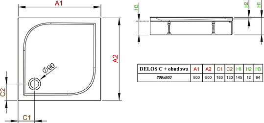 Radaway Delos C Душевой поддон из акрила, 80х80х14,5h см, цвет: белый глянцевый 4C88170-03