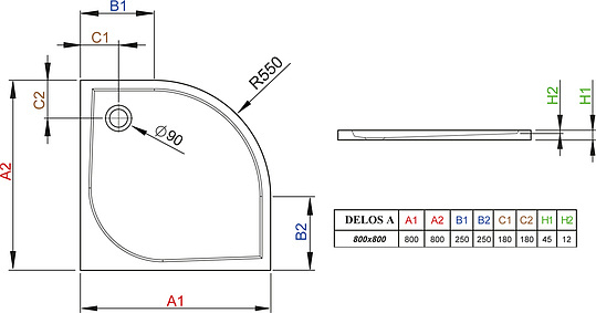 Radaway Delos A Душевой поддон из акрила, 80х80х4,5h см, цвет: белый глянцевый SDA0808-01