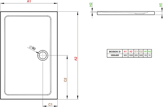Radaway Doros D Душевой поддон из акрила, 100х90х5h см, цвет: белый глянцевый SDRD1090-01