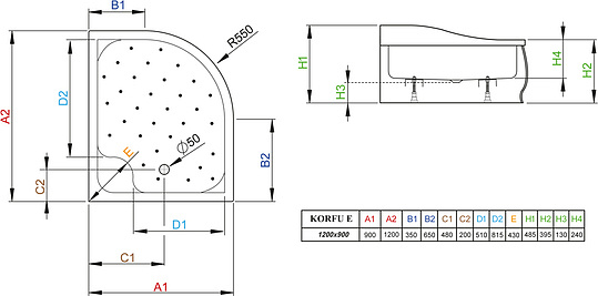 Radaway Korfu E Душевой поддон из акрила, 120х90х48,5h см, цвет: белый глянцевый 4E91240-03L