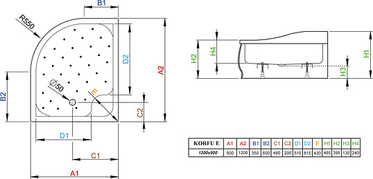 Radaway Korfu E Душевой поддон из акрила, 120х90х48,5h см, цвет: белый глянцевый 4E91240-03R