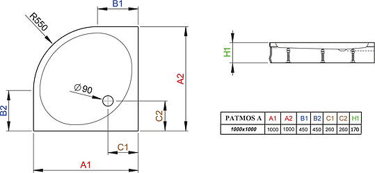 Radaway Patmos A Душевой поддон из акрила, 100х100х16h см, цвет: белый глянцевый 4S11155-03