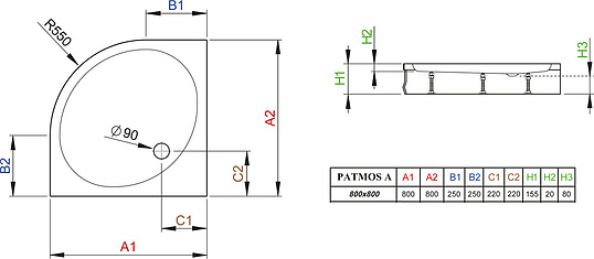 Radaway Patmos A Душевой поддон из акрила, 80х80х15h см, цвет: белый глянцевый 4S88155-03