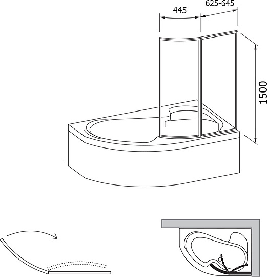Ravak VSK2 Supernova Шторка на ванну правая 109x150h см, рифленое стекло, цвет: белый 76PB010041