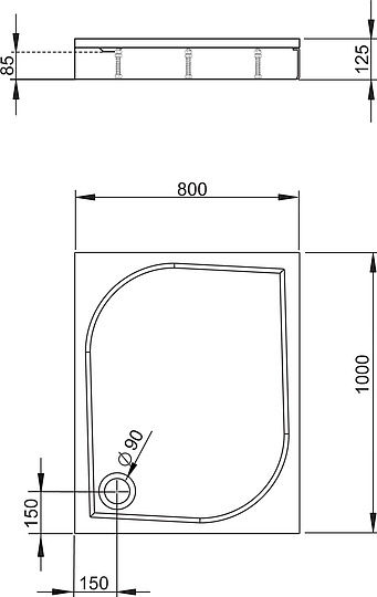 Radaway Paros D Душевой поддон из композита, 100х80х12,5h см, цвет: белый глянцевый MBD8010-03-1