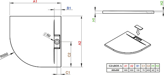 Radaway Giaros A Душевой поддон из акрила, 90х90х4h см, цвет: белый глянцевый MKGA9090-03