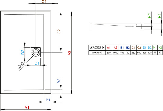 Radaway Argos D Душевой поддон из акрила, 100х80х5,5h см, цвет: белый глянцевый 4AD810-01
