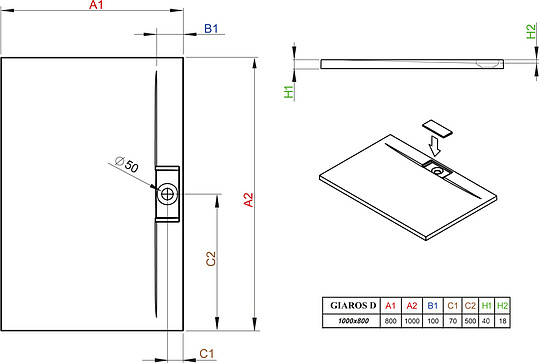 Radaway Giaros D Душевой поддон из акрила, 100х80х4h см, цвет: белый глянцевый MKGD1080-03