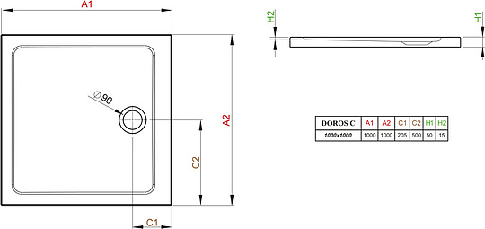 Radaway Doros C Душевой поддон из акрила, 100х100х5h см, цвет: белый глянцевый SDRC1010-01