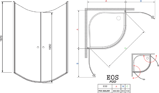 Душевой уголок Radaway Eos PDD 90 прозрачное стекло 37603-01-01N