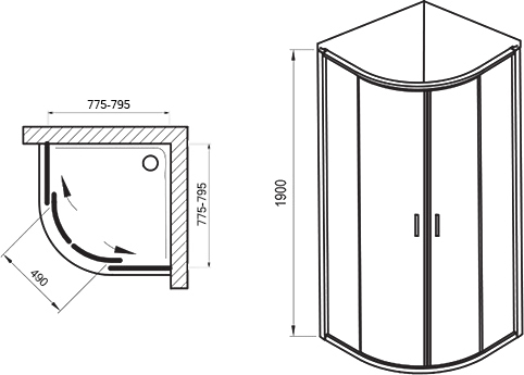 Ravak BLCP4 Blix Душевой уголок 79,5x190h см, прозрачное стекло 6 мм, цвет: сатин 3B240U00Z1