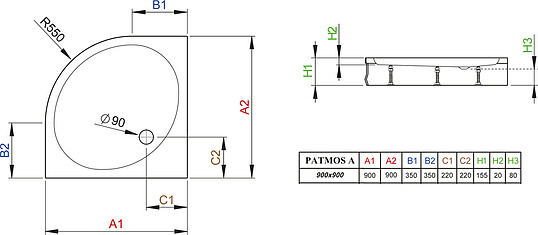 Radaway Patmos A Душевой поддон из акрила, 90х90х15h см, цвет: белый глянцевый 4S99155-03